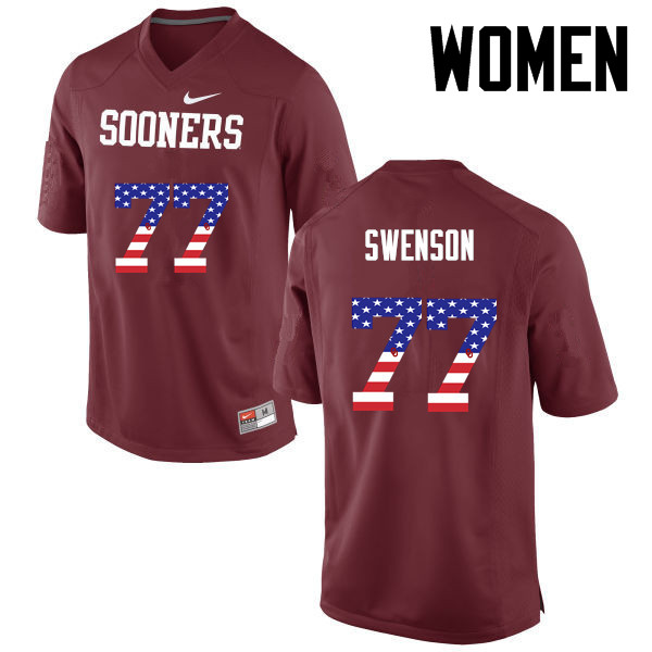 Women Oklahoma Sooners #77 Erik Swenson College Football USA Flag Fashion Jerseys-Crimson